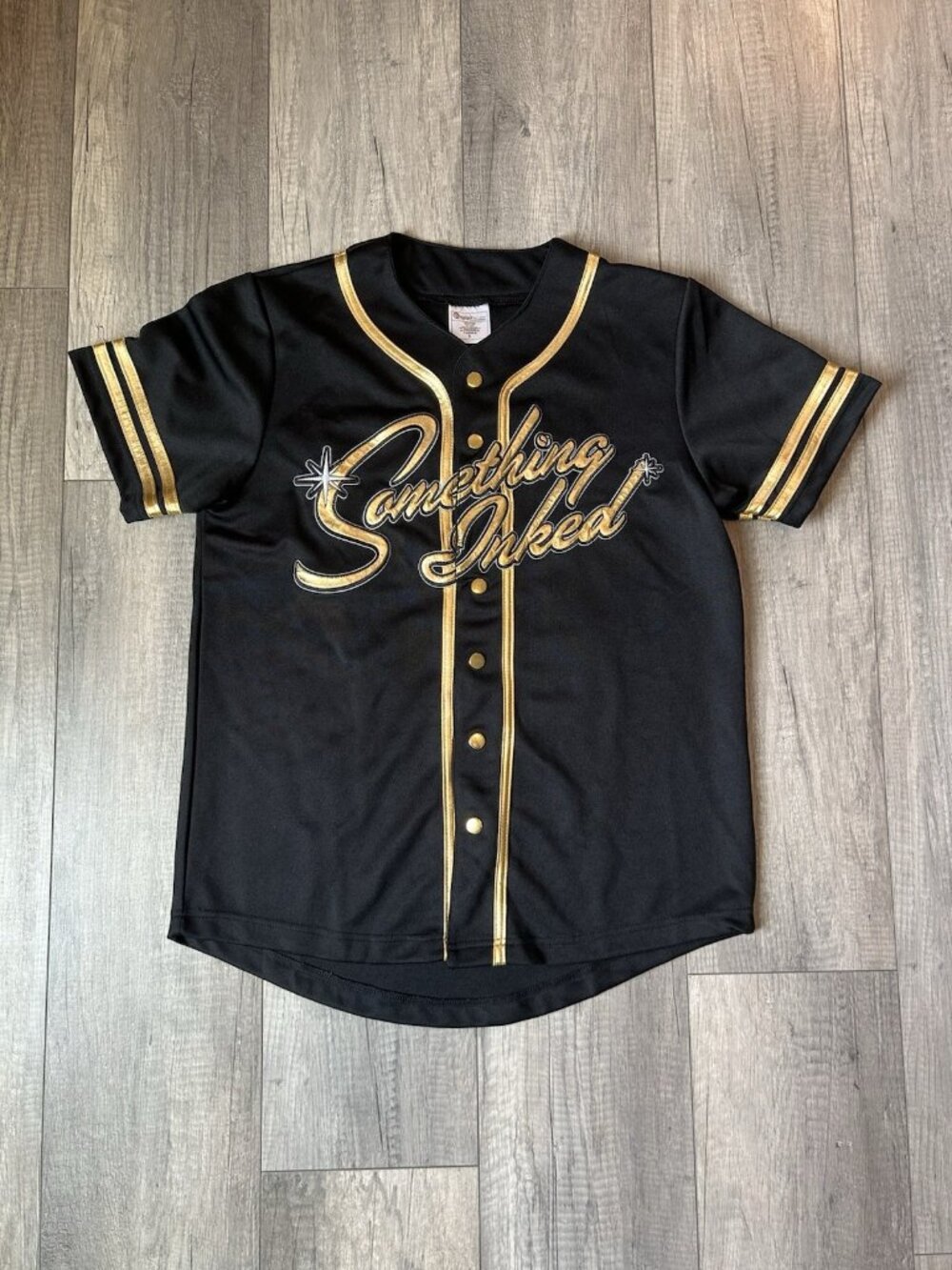 Something Inked Baseball Jersey Shorts Set Black Gold Size S Small Buttons Shirt - Picture 2 of 16